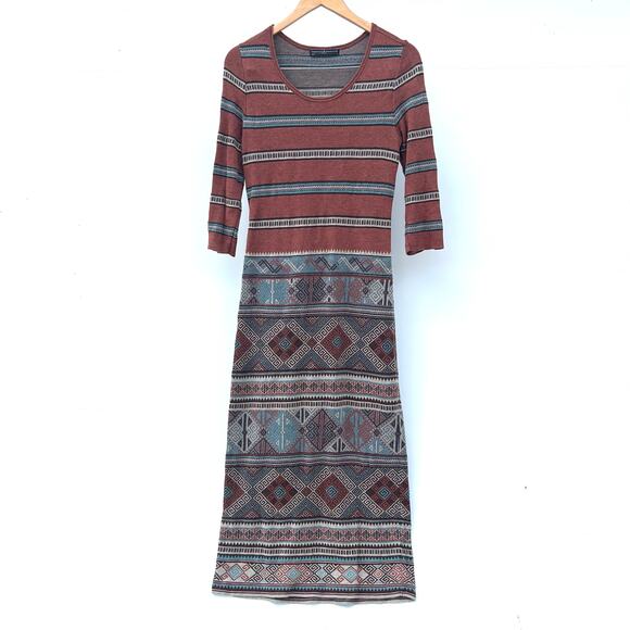 Peruvian Connection Long Maxi Dress Pima Cotton Small Striped Long Sleeve - Picture 2 of 7